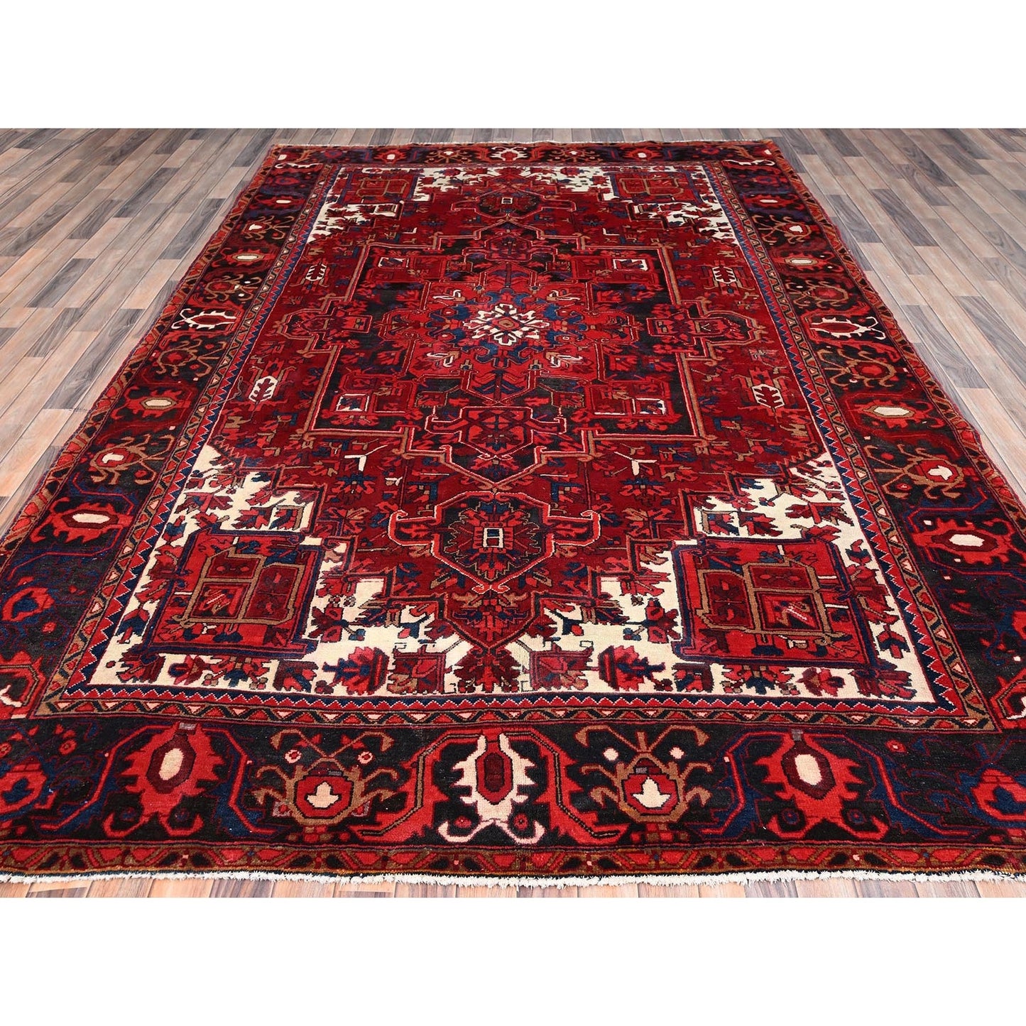 7'10"X11'9" Red Hand Knotted Semi Antique Zoroastrian Heris Pure Wool Rug