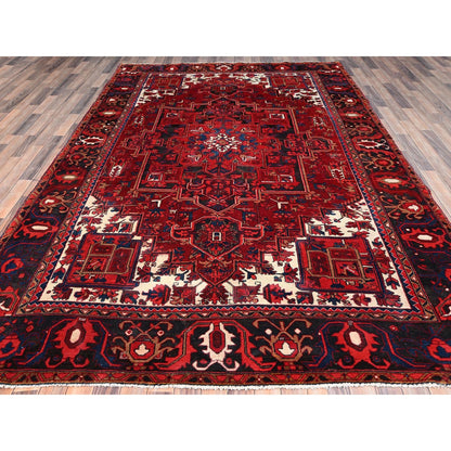 7'10"X11'9" Red Hand Knotted Semi Antique Zoroastrian Heris Pure Wool Rug