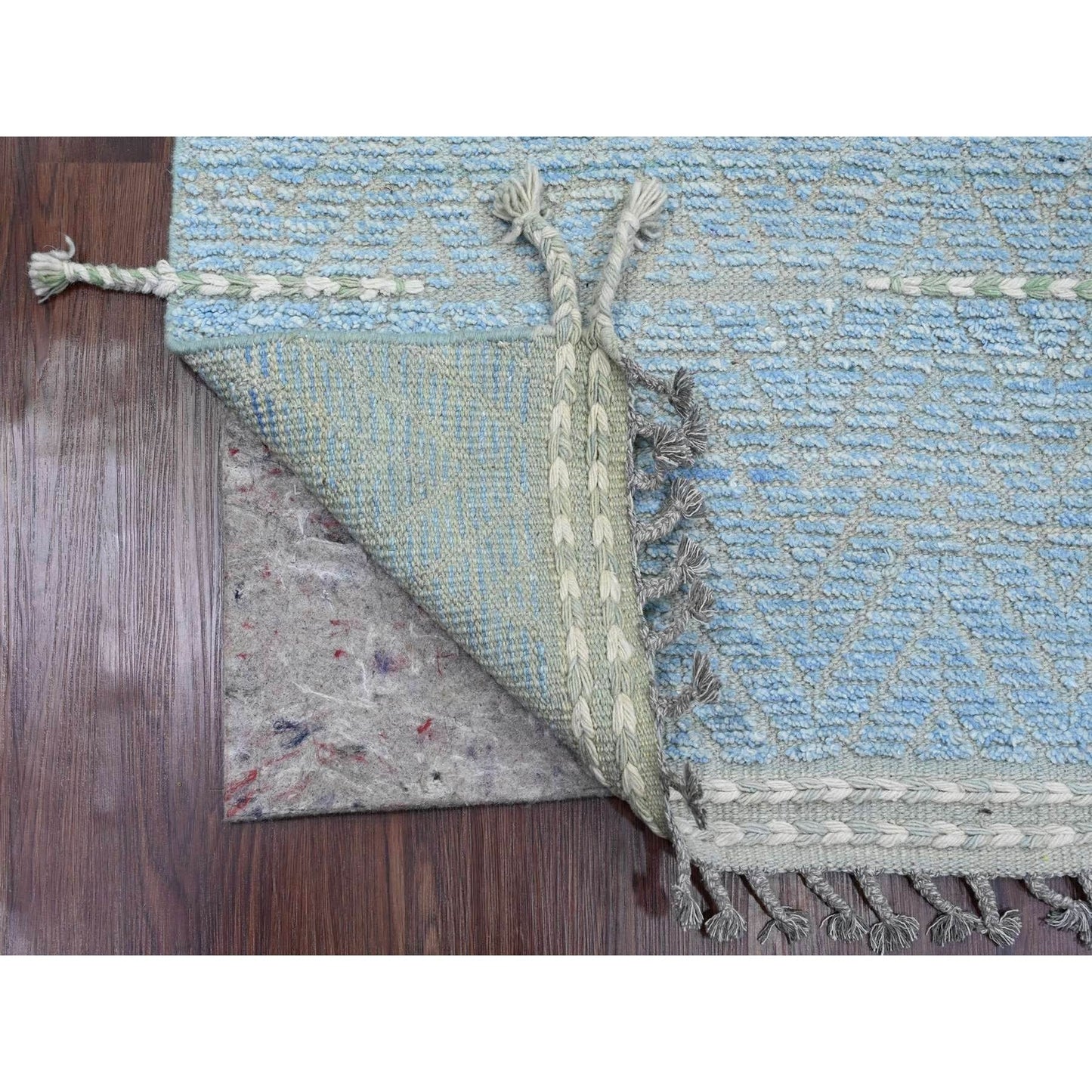2'6"X10'5" Blue Soft Wool Moroccan Weave Hand Knotted Runner Oriental Rug