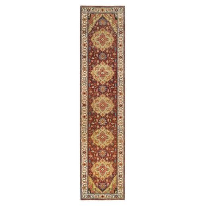 2'7"X12' Red Fine Heris Re-Creation Wool Hand Knotted Runner Rug