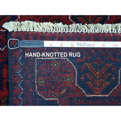 2'9"X9'10" Red Hand Knotted Tribal Design Wool Afghan Khamyab Runner Rug