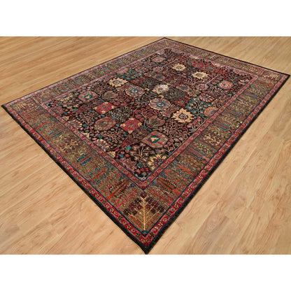 9'1"X12' Black Wool And Silk Hand Knotted Tebraz Vase Fine Oriental Rug