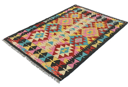 Rug Geometric Design Reversible Small Kilim Oriental Carpet Multicolored