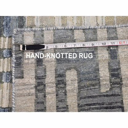 4'X12'4" Zigzag With Graph Design Silk And Textured Wool Wide Runner Rug