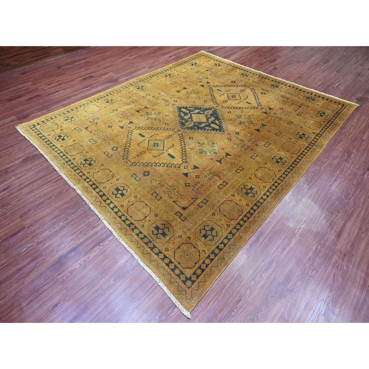 8'X9'5" Brown Overdyed Kazak Medallions Design Hand Knotted 100% Wool Rug