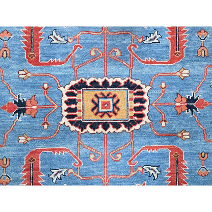 9'X11'6" Blue Extra Soft Wool Afghan Peshawar Hand Knotted Oriental Rug