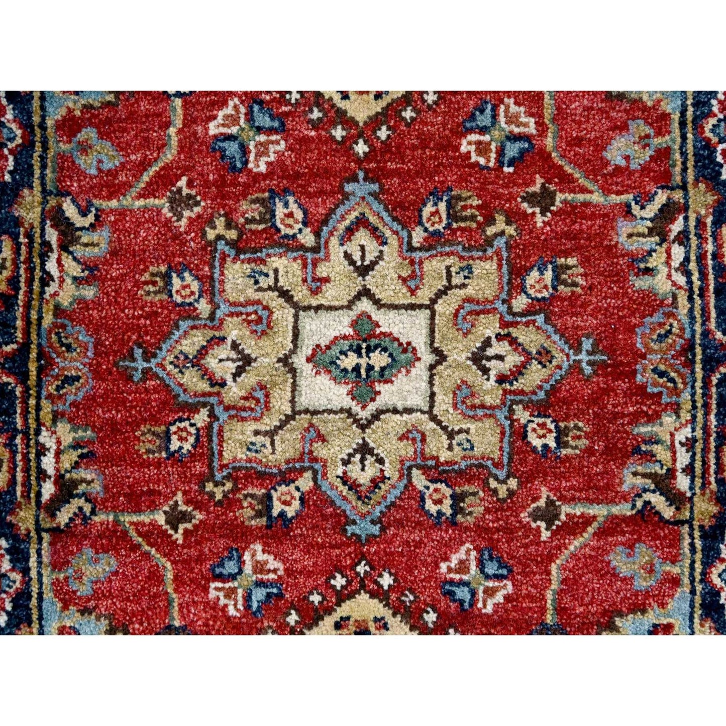 2'X3' Rich Red Karjihooz Geometric Medallions Wool Hand Knotted Mat Rug