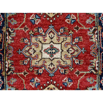 2'X3' Rich Red Karjihooz Geometric Medallions Wool Hand Knotted Mat Rug