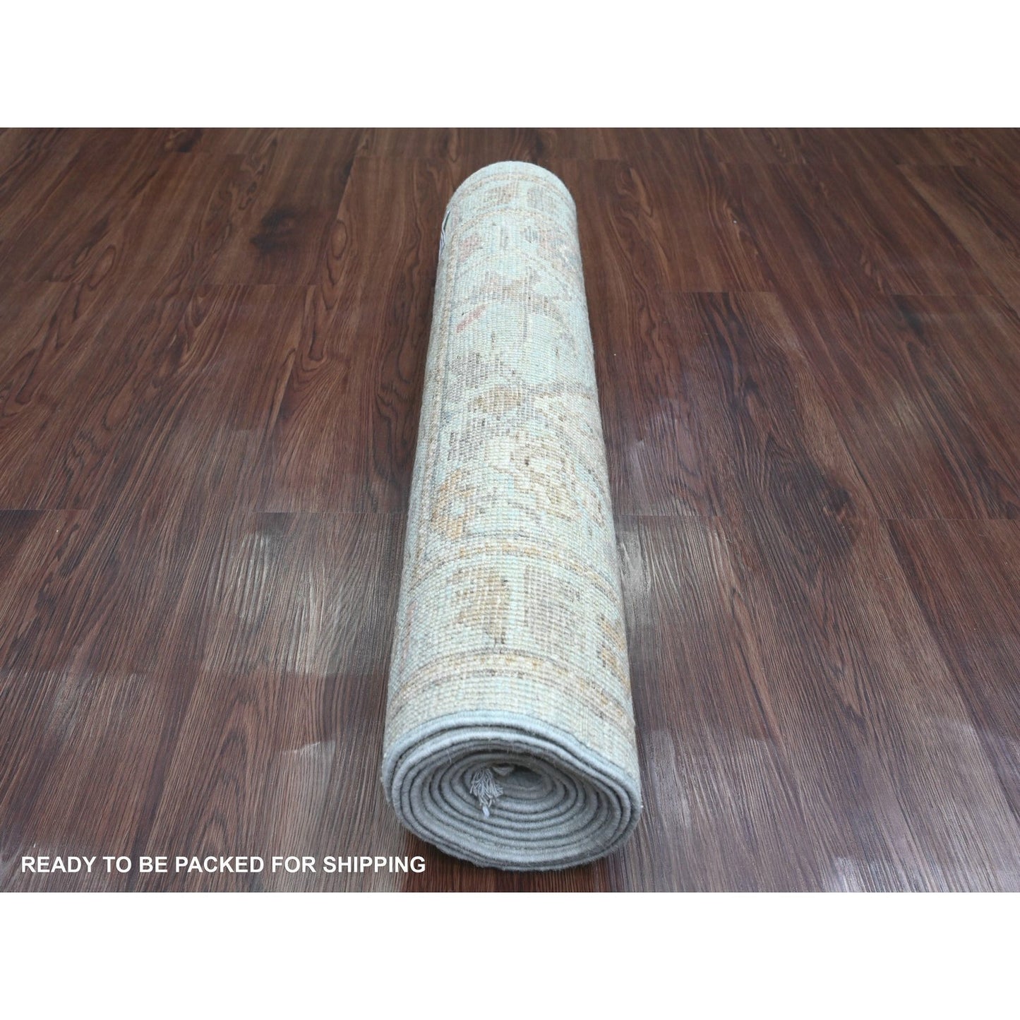 2'10"X9'10" Blue Pure Wool Afghan Angora Oushak Hand Knotted Runner Rug