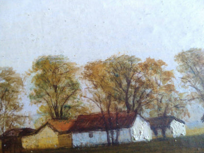 Dante Ferrari 1986 Signed Original Oil Painting Farmhouses Encaustic on Gesso