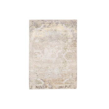 3'X5' Hand Knotted Beige Modern Wool And Silk Oriental Rug
