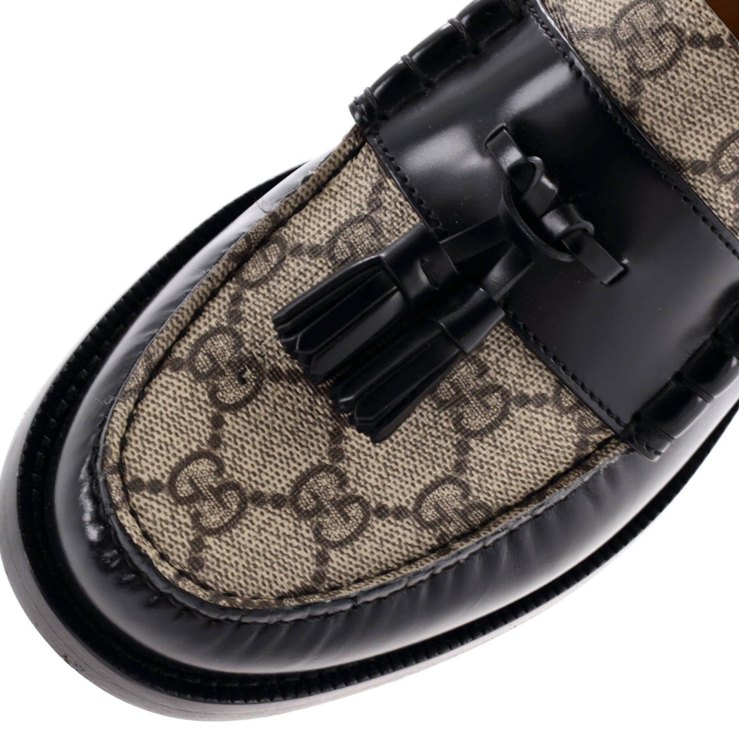 Gucci Men'S Kaveh Tassel Loafers Leather With Gg Coated Canvas