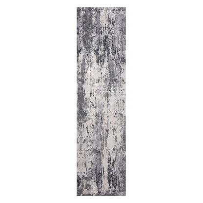 2'7"X10'3" Gray Wool And Silk Denser Weave Hand Knotted Runner Rug