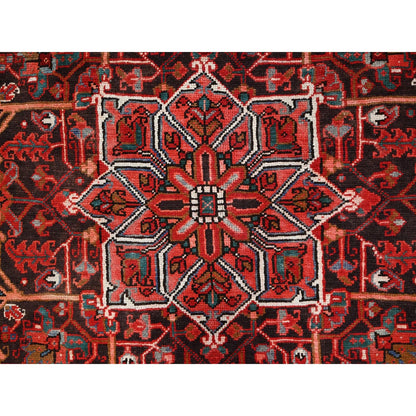 7'7"X11' Red Worn Wool Hand Knotted Semi Antique Zoroastrian Heris Rug