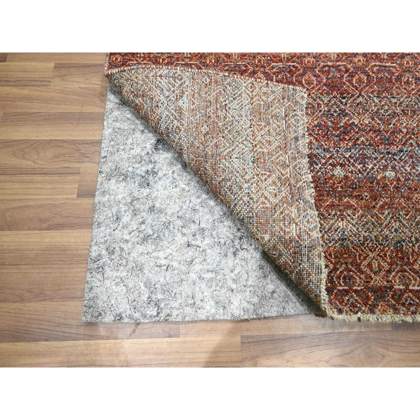 2'6"X10'2" Red Small Geometric Pattern Soft Wool Hand Knotted Runner Rug