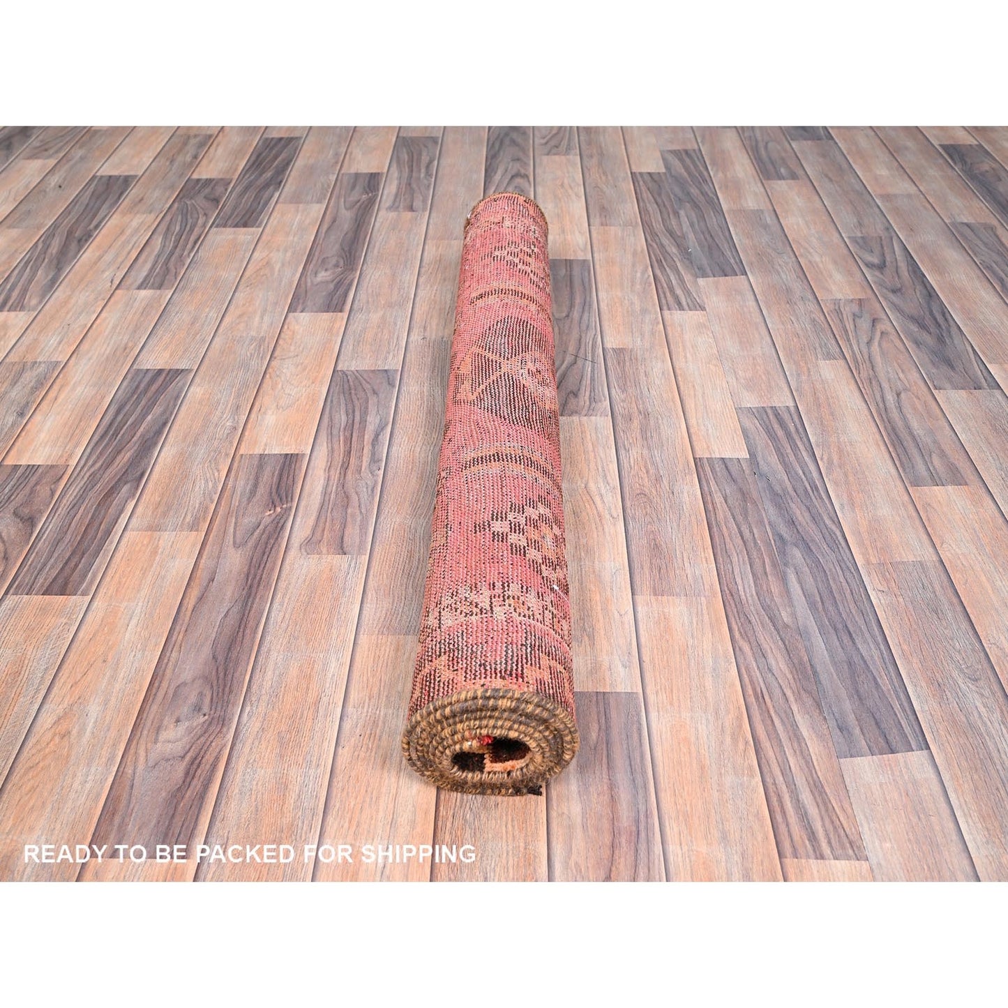 3'5"X6'10" Red Evenly Worn Wool Hand Knotted Oriental Rug