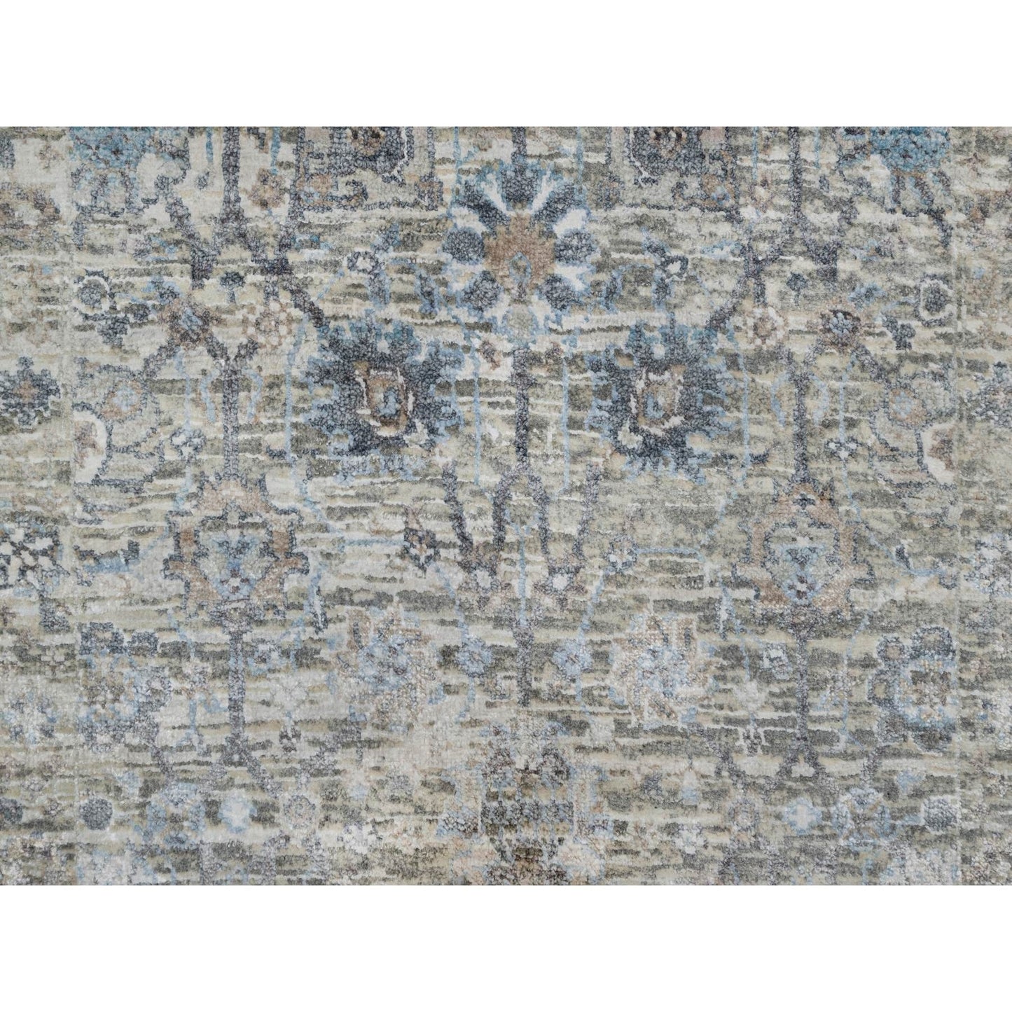 2'7'X15'9" White Hand Knotted Sickle Leaf Design Silk & Wool Runner Rug