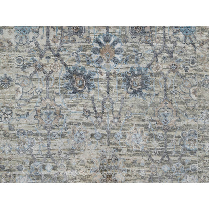 2'7'X15'9" White Hand Knotted Sickle Leaf Design Silk & Wool Runner Rug
