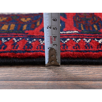 3'10"X5'7" Red Afghan Khamyab Geometric Design Hand Knotted Soft Wool Rug