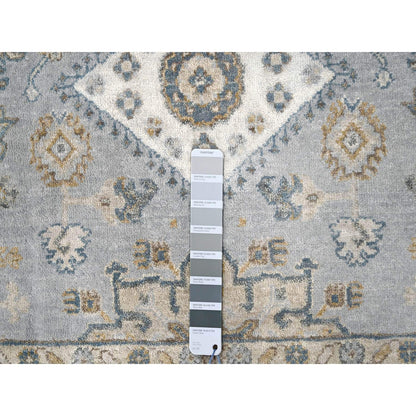 6'2"X6'1" Blue Gray Wool Karjihooz Geometric Hand Knotted Square Rug