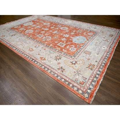 12'X17'8" Orange Wool Hand Knotted Oushak Design Oversize Oriental Rug