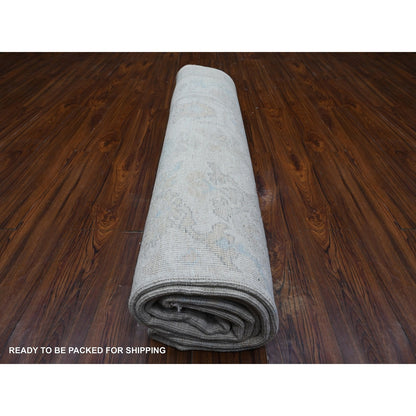 8'3"X9'9" Pacific Pearl White Faded Afghan Angora Oushak Oriental Rug