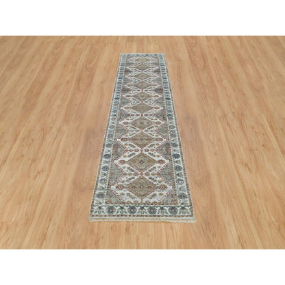 2'6"X9'9" Anti-Flash White Unique Flower Border Runner Oriental Rug