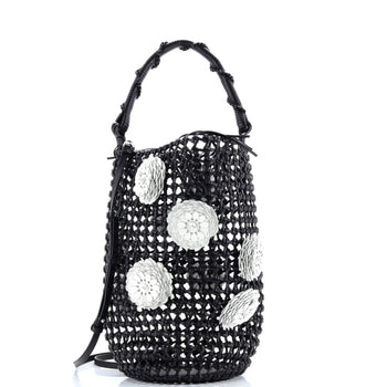 Loewe Flower Mesh Bucket Bag Woven Leather With Applique