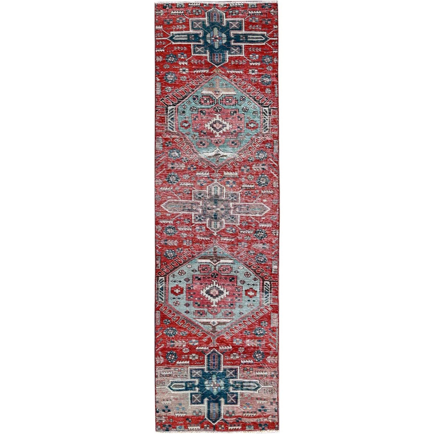 2'7"X9'3" Ajax Red Vintage Zoroastrian Hand Knotted Pure Wool Runner Rug
