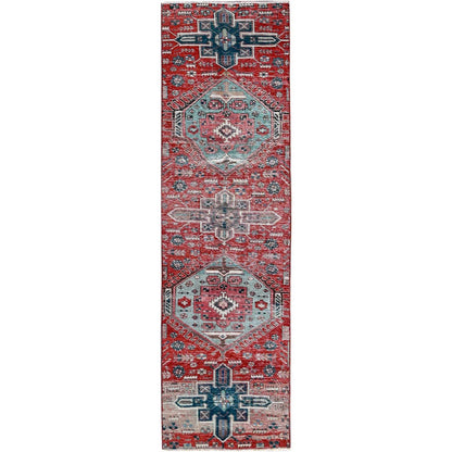 2'7"X9'3" Ajax Red Vintage Zoroastrian Hand Knotted Pure Wool Runner Rug