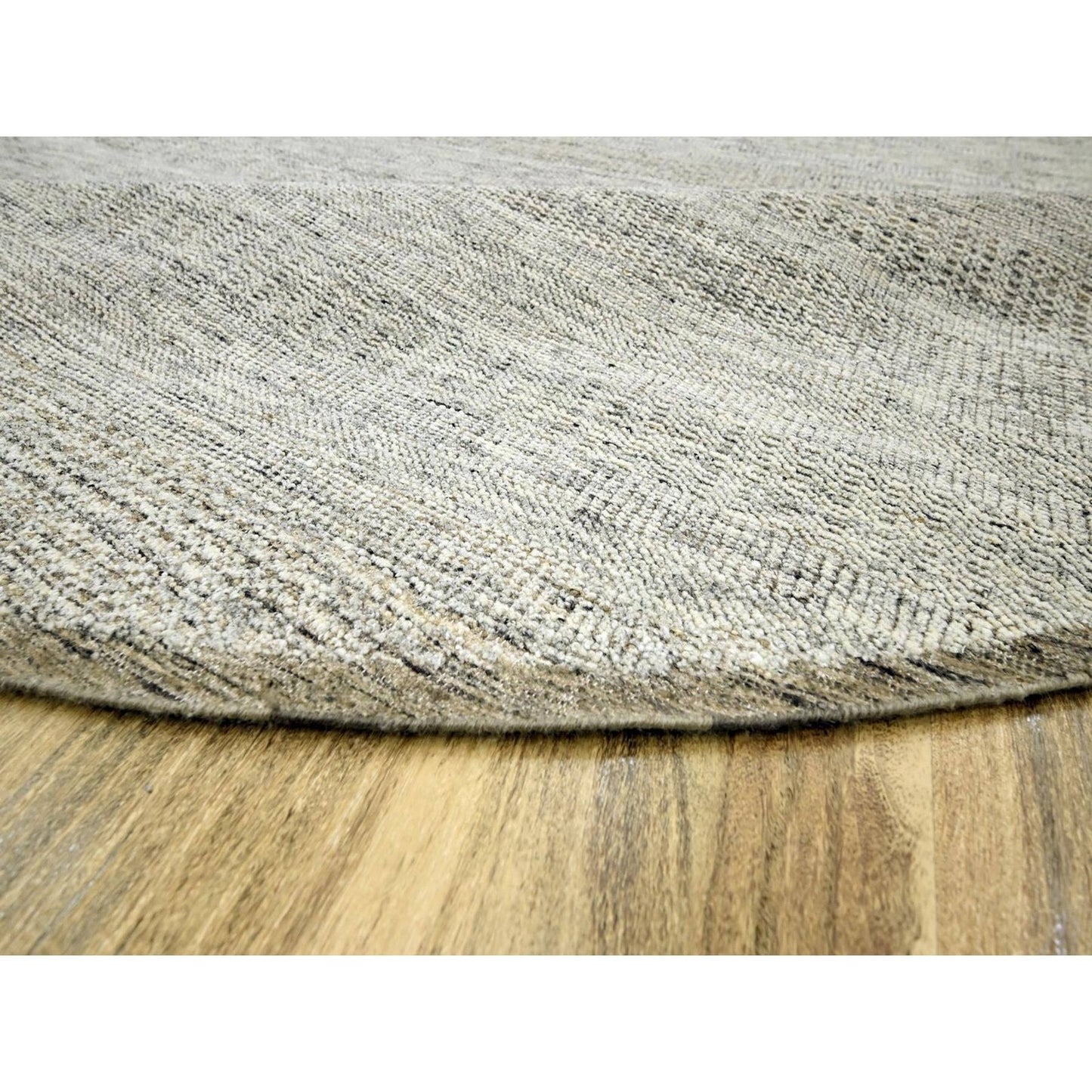 10'X10' Brown Hand Knotted Rug Round Pure Wool Distressed Grass Design