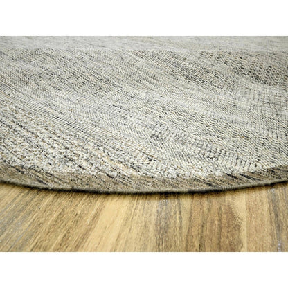 10'X10' Brown Hand Knotted Rug Round Pure Wool Distressed Grass Design