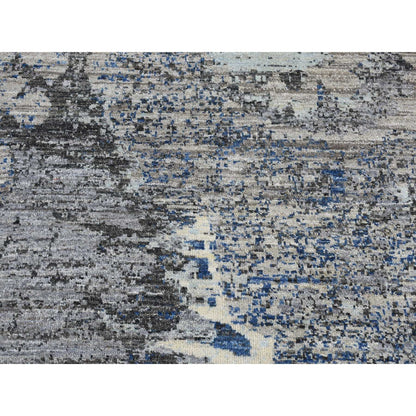 8'1"X10'1" Gray Broken Flower Design Pure Wool Hand Knotted Rug