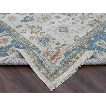 12'X17'9" Light Gray Pure Wool Hand Knotted Oushak Design Oversized Rug