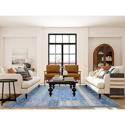 8'2"X9'7" Blue Fine Kashkuli Pure Wool Hand Knotted Oriental Rug