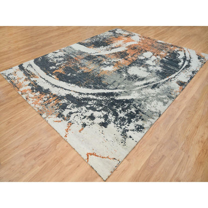 9'3"X11'9" Black Abstract With Curvilinear Motif Hand Knotted Modern Rug
