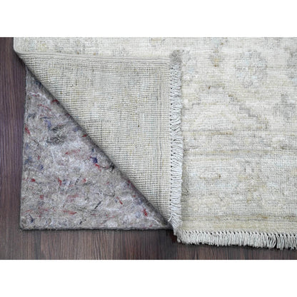 2'7"X18'9" White Wash Peshawar Leaf Design Hand Knotted Wool Runner Rug