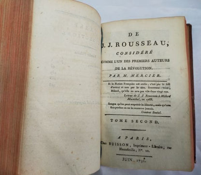 Louis-Sebastien Mercier De J.J. Rousseau 1791 First Edition Leather Book Revolut