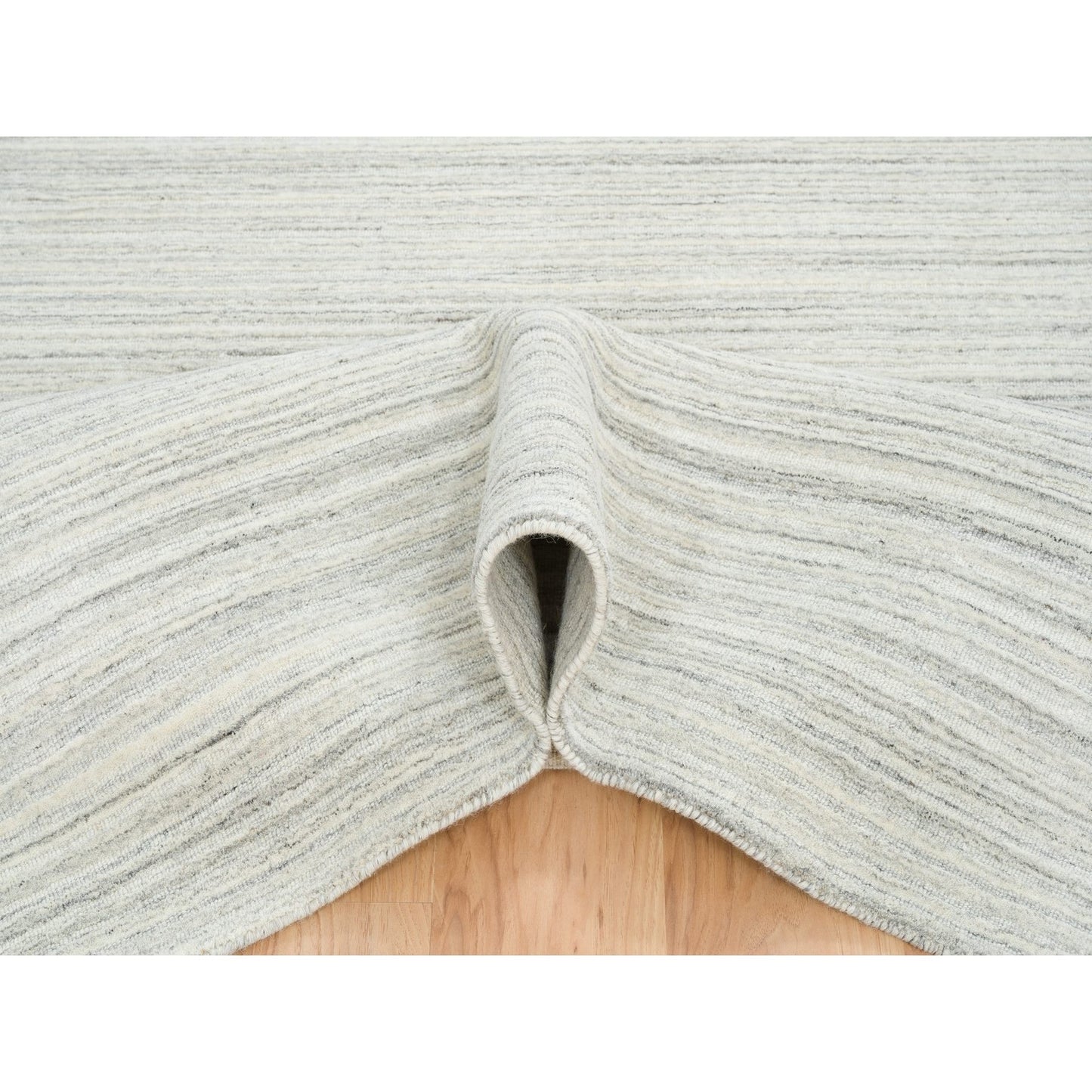 12'1"X12'1" Ivory Undyed Wool Modern Design Hand Loomed Square Rug