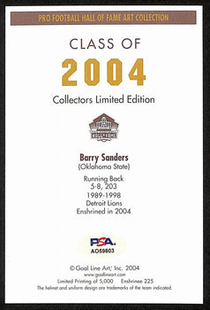 Barry Sanders Hof Signed/Auto 2004 Goal Line Art