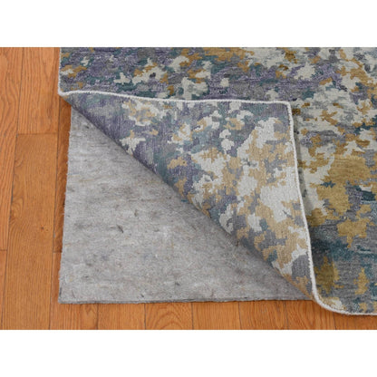 8'X9'10" Gray Abstract Design Wool And Silk Hand Knotted Oriental Rug