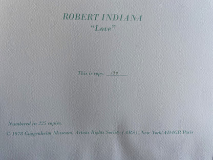 Robert-Indiana Lithograph Guggenheim Museum Coa Numbered Signed Op