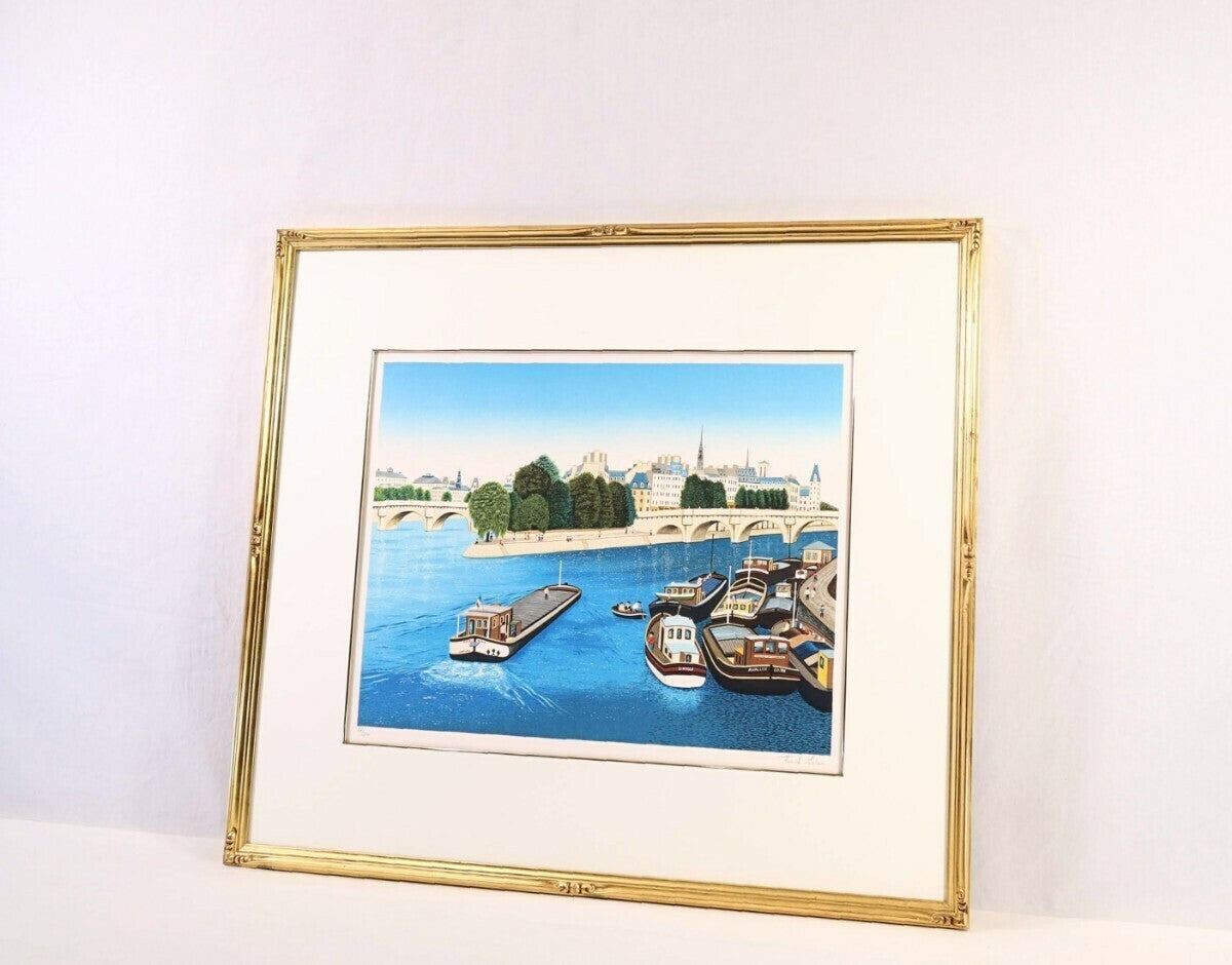 Fanch Ledan (France 1949) Original Lithograph Signed Framed - Seine River Paris