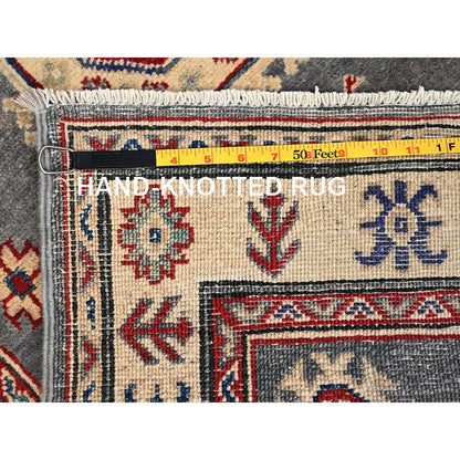 3'X18'7" Gray Kazak With Geometric Design Hand Knotted Rug Wool Runner