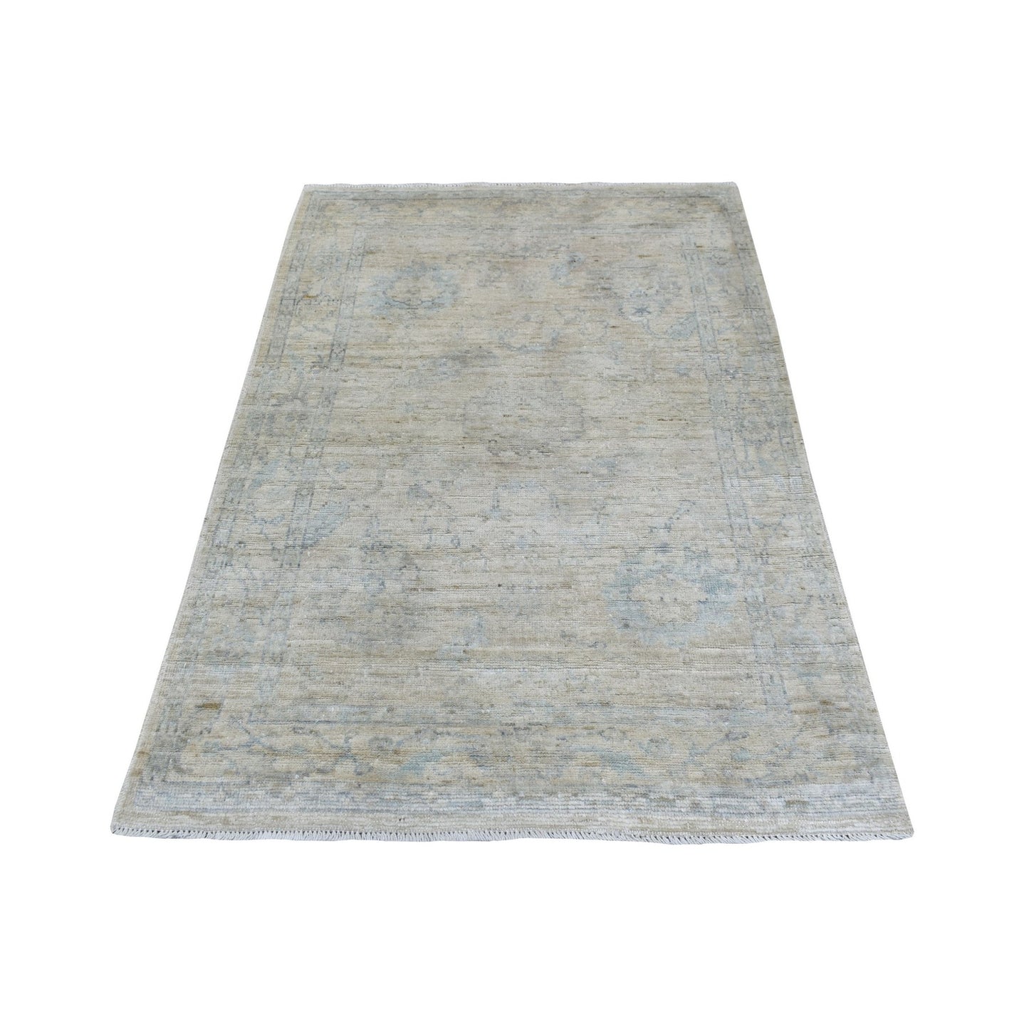 4'X5'10" Gray Hand Knotted Afghan Angora Oushak Soft Wool Oriental Rug