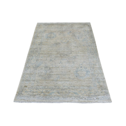 4'X5'10" Gray Hand Knotted Afghan Angora Oushak Soft Wool Oriental Rug