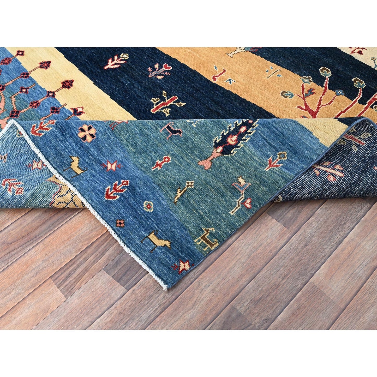 8'X9'7" Legion Blue Scenery Gabbeh Hand Knotted 100% Wool Oriental Rug