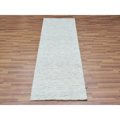 2'6"x6'1" Pale Smoke Gray Undyed Shiny Wool Hand Knotted Grass Runner Rug
