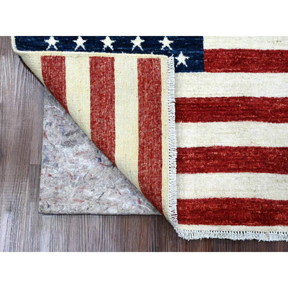 2'5"X4' Red Wall Hanging American Flag Hand Knotted All Wool Peshawar Rug