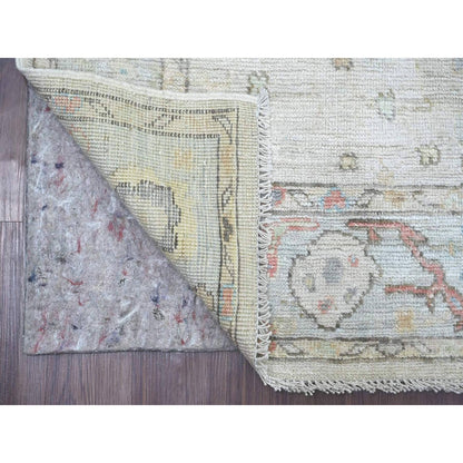 4'x9'7" Light Gray Angora Oushak Leaf Design Hand Knotted Wool Runner Rug